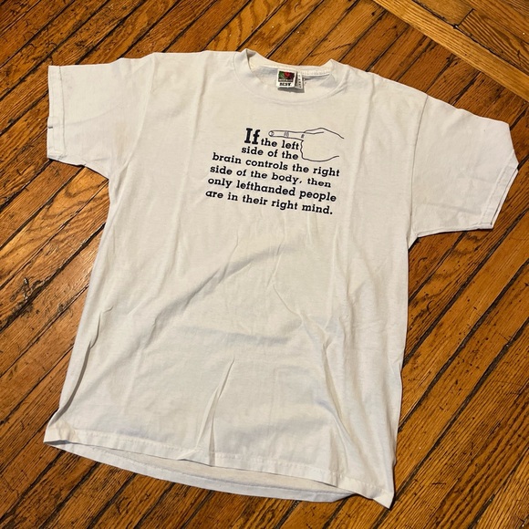 Vintage 90s Left Handed Slogan Tee Shirt White Size Large Mens - Picture 1 of 4